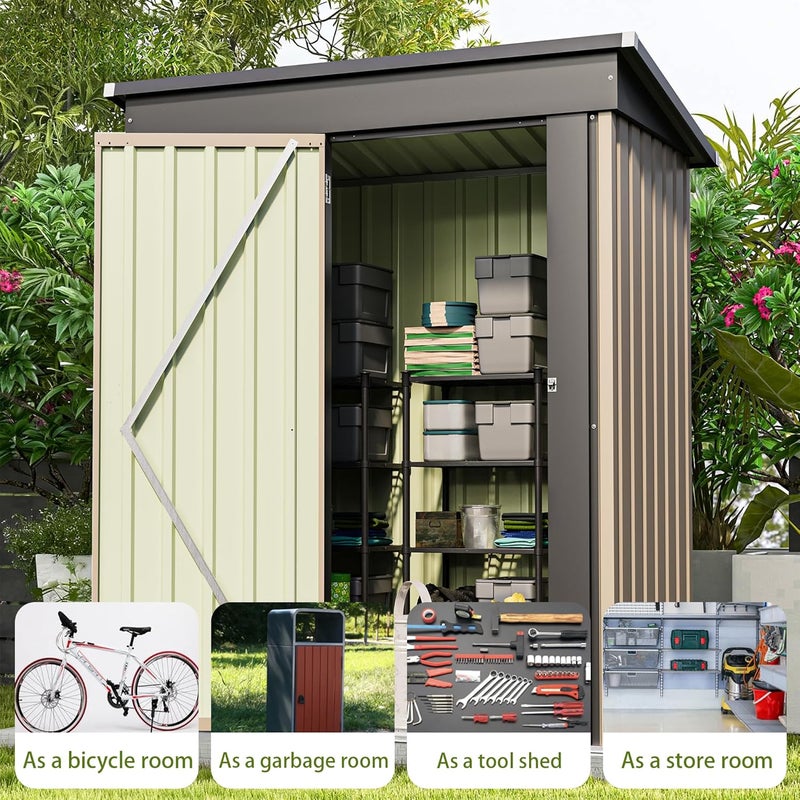 Patiowell 5x3 FT Outdoor Storage Shed, Tool Shed with Sloping Roof and Lockable Door, Metal Shed for Backyard Garden Patio Lawn, Brown - Image 2